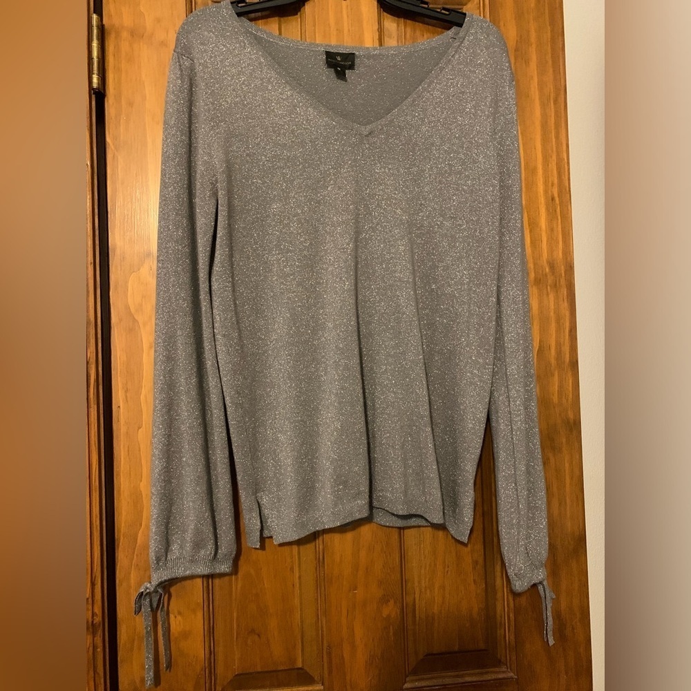 Worthington Grey Shimmery Sweater With Bow Details On Bottom Of Sleeve Women’s M
